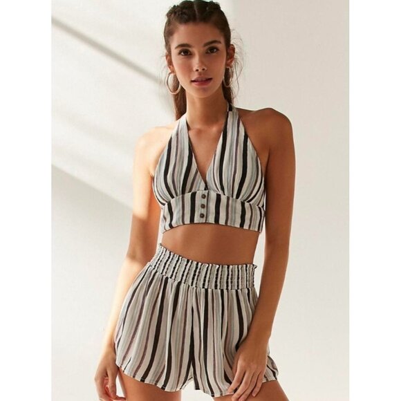 Urban Outfitters OUT FROM UNDER Noah Striped Halter Crop Top Tank, Size M - Picture 1 of 8